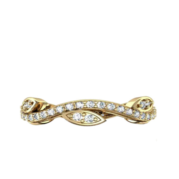 3.00 Carat Oval Forever One Moissanite & Diamond Halo Ring with Yellow Gold Diamond Leaf Eternity Band