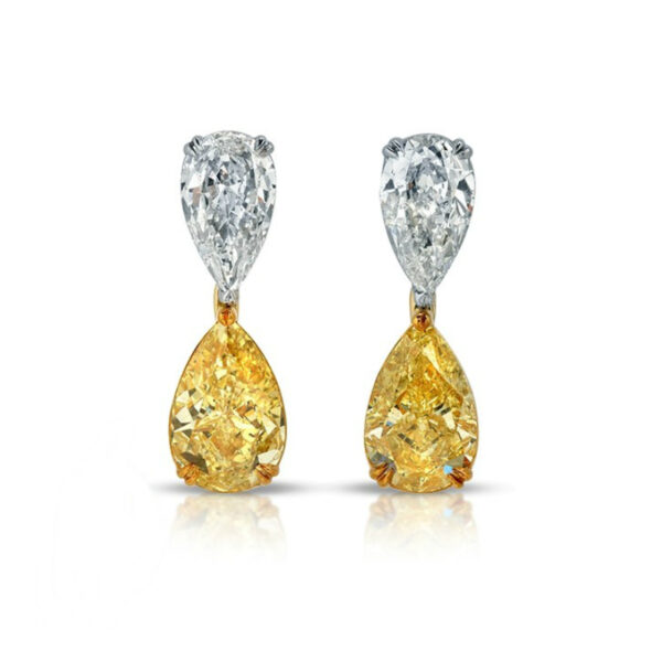 Fancy Intense Yellow Pear Diamond Earrings