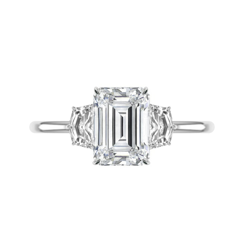 18K Emerald Cut Blue Sapphire & Diamond Trilogy Ring 2.23 carats hallmarked  | eBay