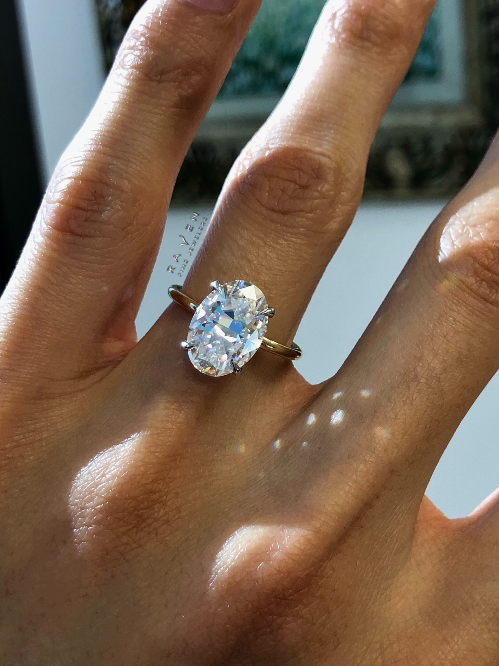 Oval-Cut Hidden Halo & Split Shank Diamond Engagement Ring w/ Compass  Prongs | R2407Y-SR