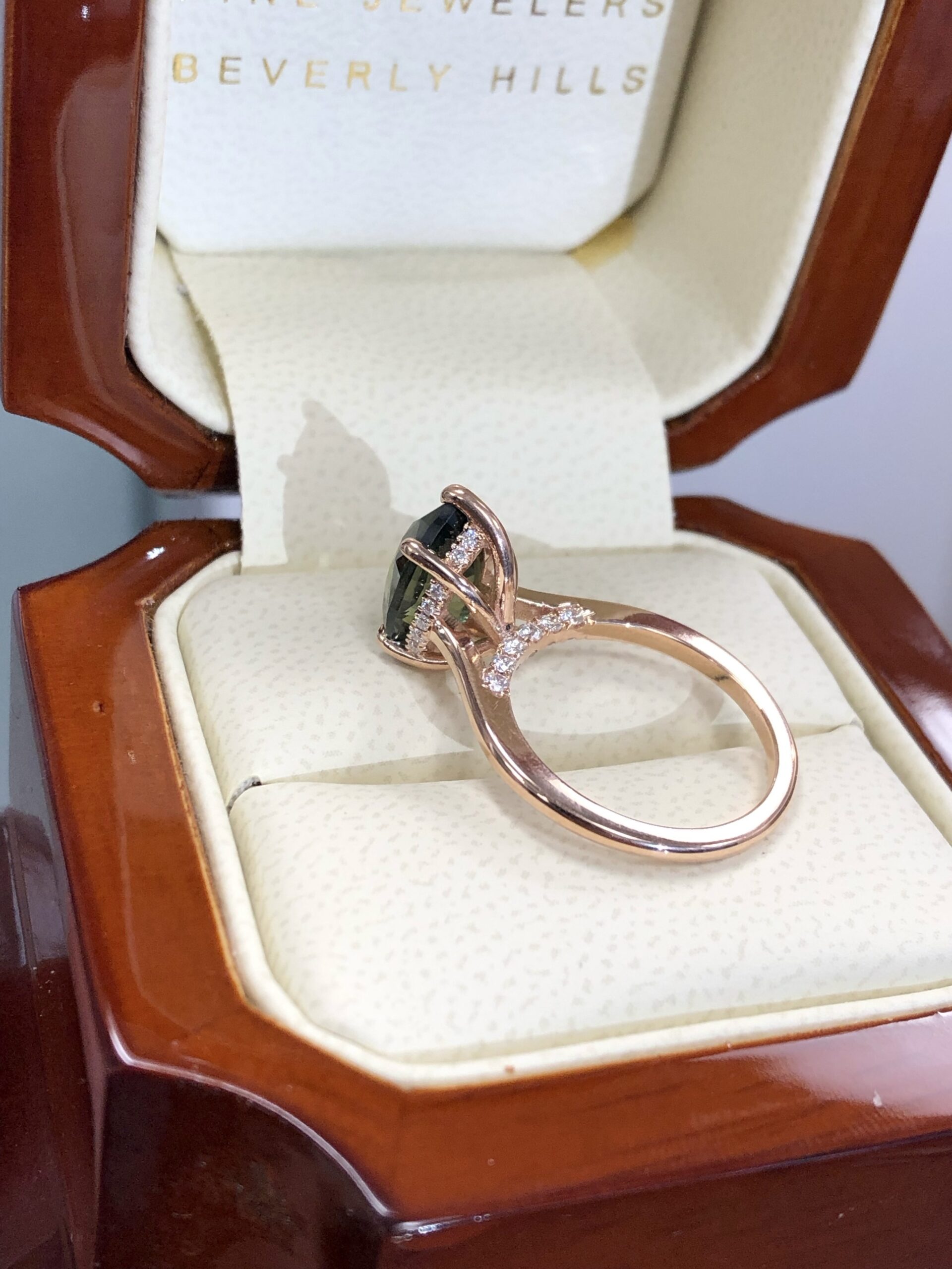 3 Carat Pear Green Sapphire & Diamond Hidden Halo Pave Bridge Ring - Image 7