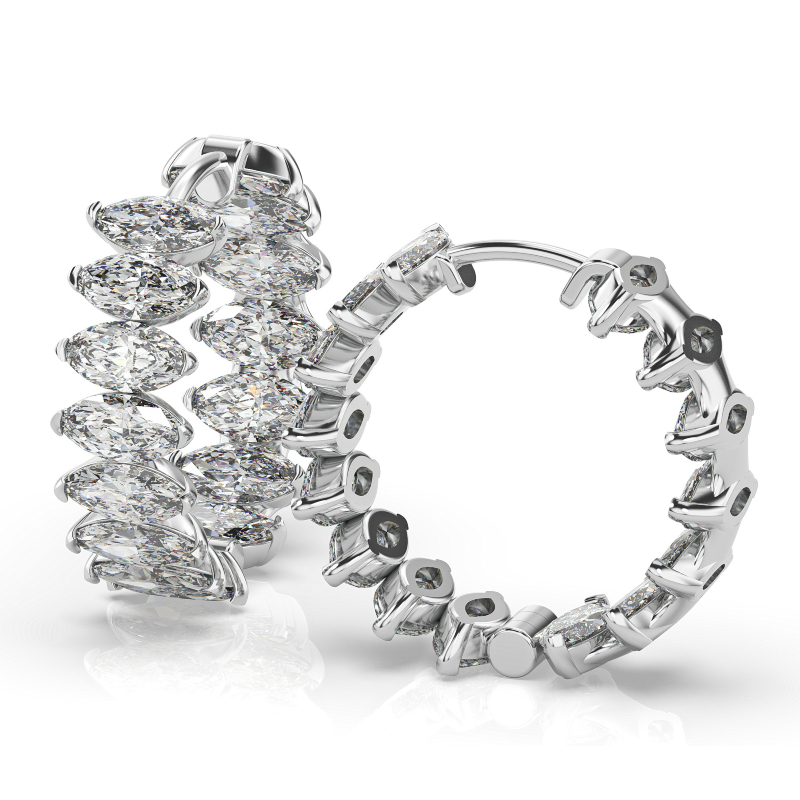 Studio Rêves Marquise Diamond Hoop Earrings in 18 Karat White Gold For Sale  at 1stDibs