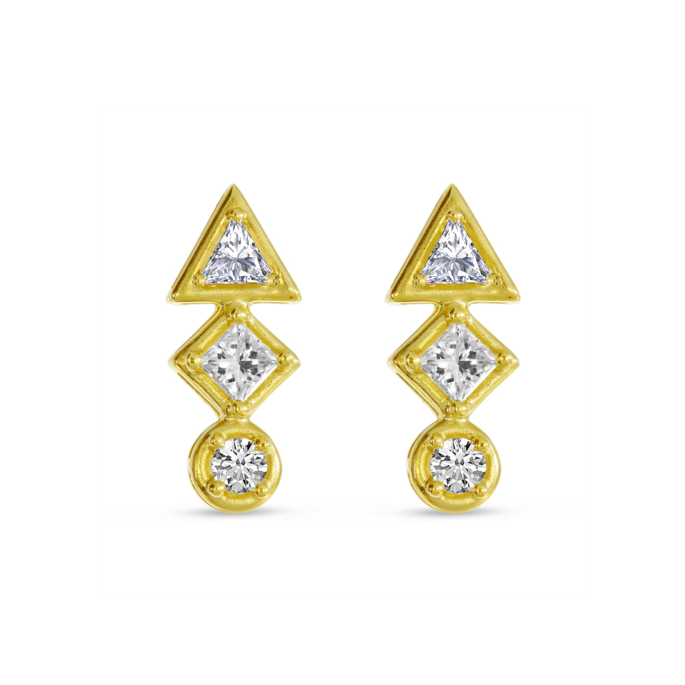 Multi Shape Diamond Trio Geometric Stud Earrings