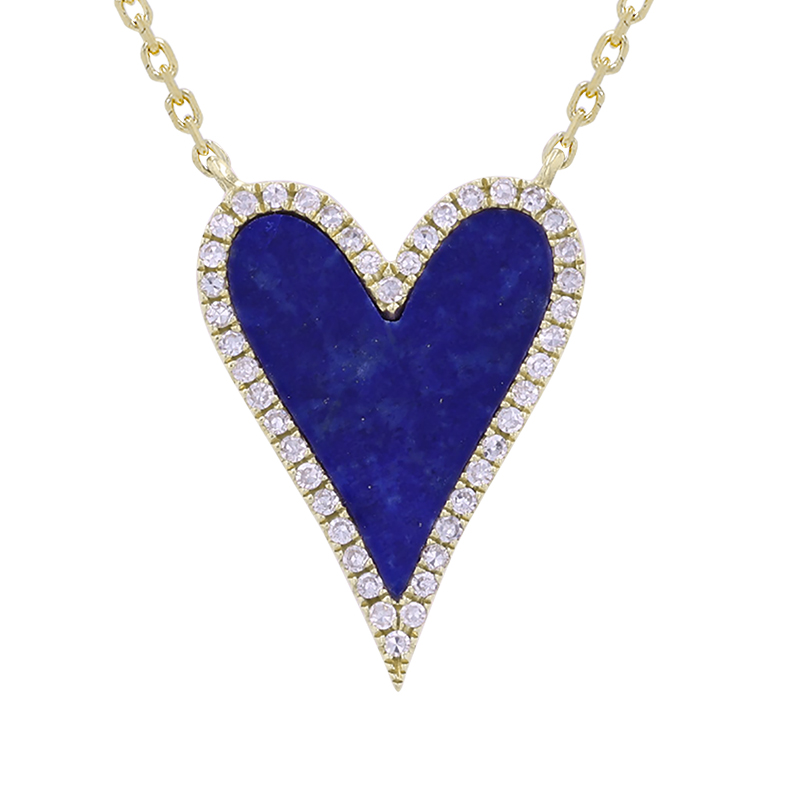 Blue Lapis & Diamond Pointy Heart Pendant