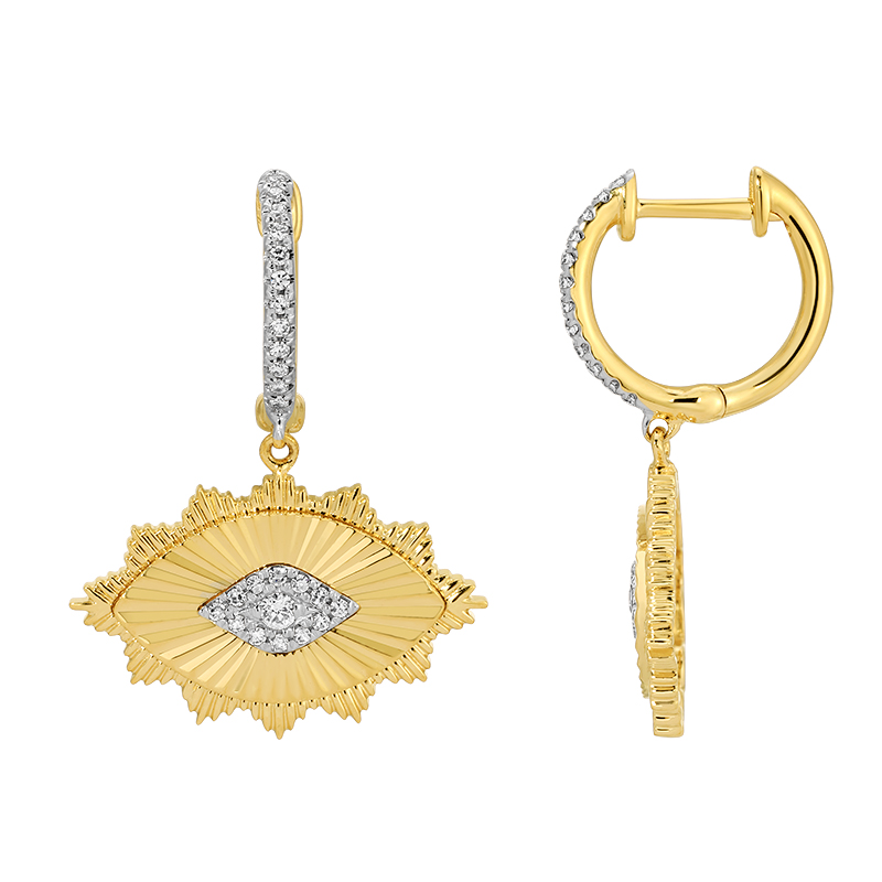 Fluted Evil Eye Diamond Dangle Earrings