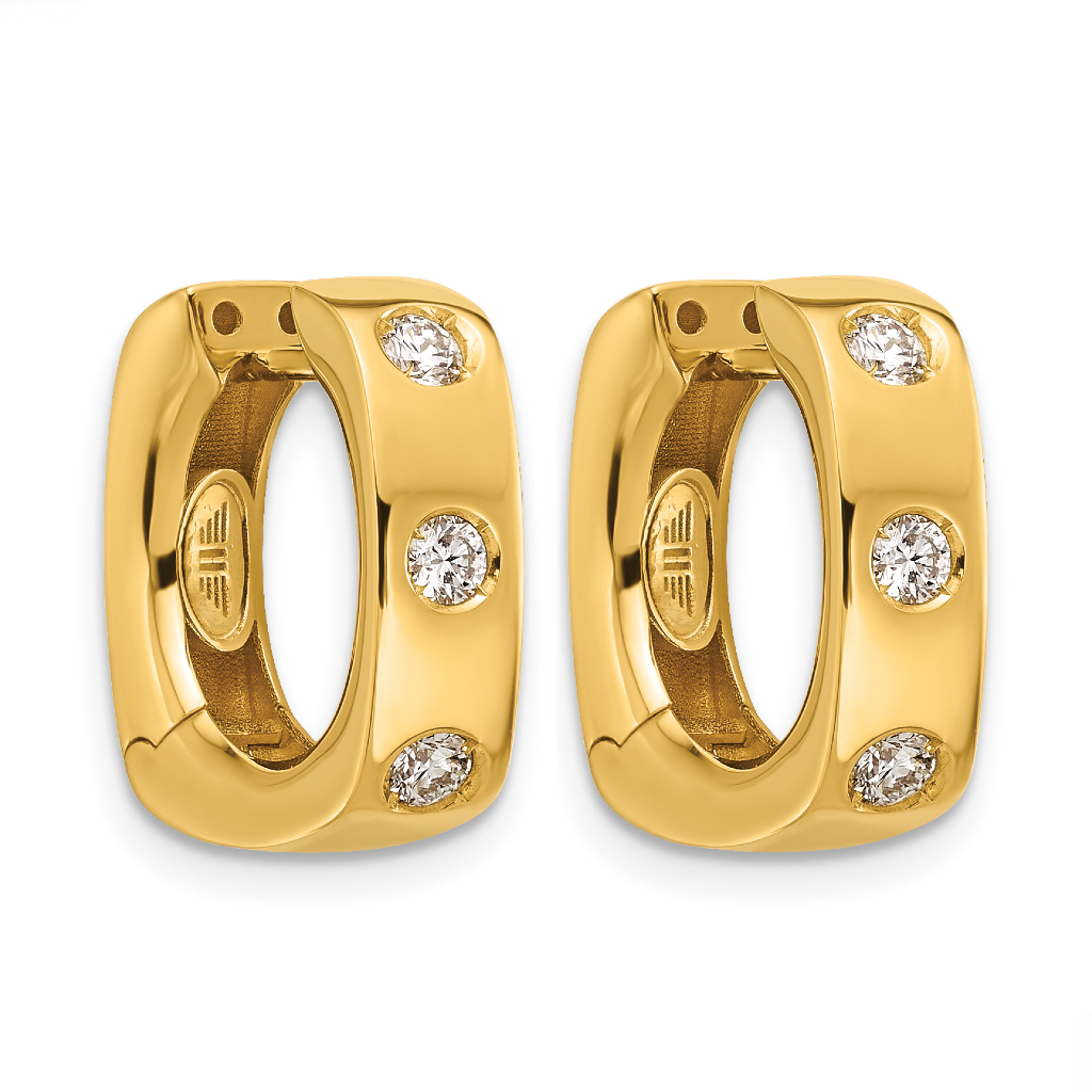 3 Stone Diamond Square Huggie Hoop Earrings - Image 2