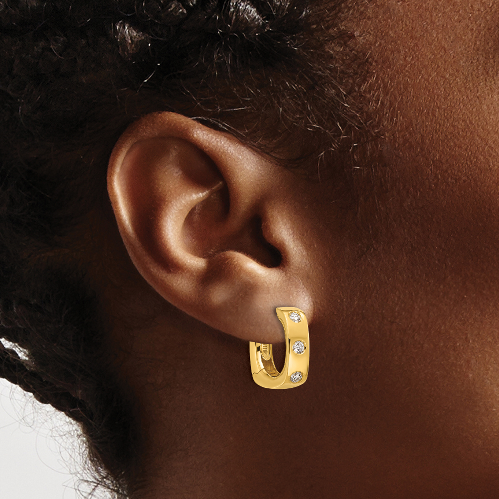 3 Stone Diamond Square Huggie Hoop Earrings - Image 3