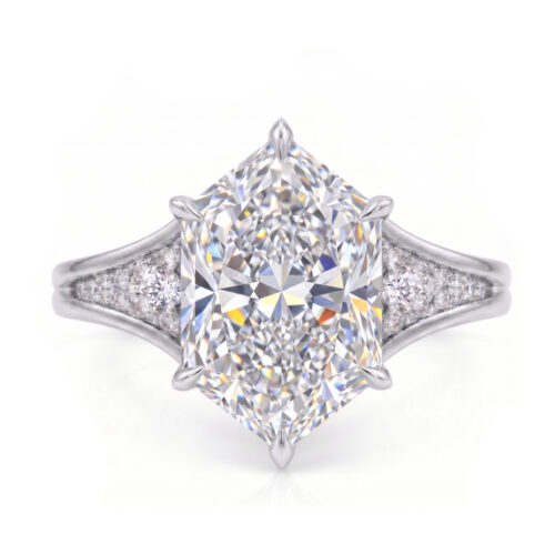 3 Carat Elongated Hexagon Lab Diamond Split Pave Ring