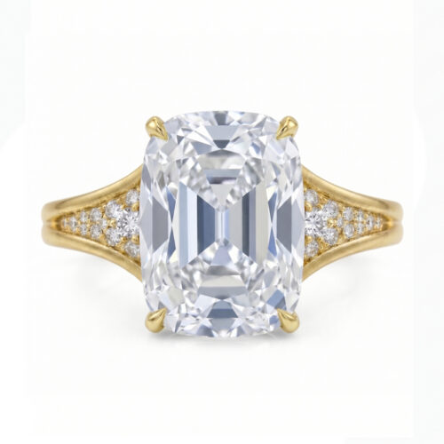 3.50 Carat Antique Cushion Lab Diamond Split Pave Ring