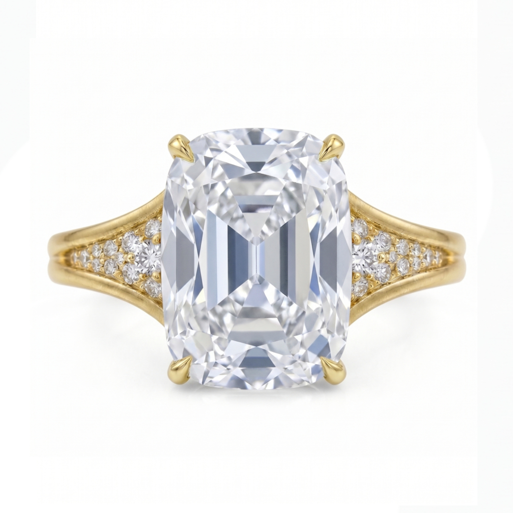 3.50 Carat Antique Cushion Lab Diamond Split Pave Ring