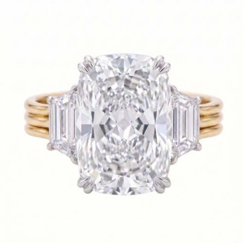 4 Carat Elongated Cushion Lab Diamond & Trapezoid Trinity Ring