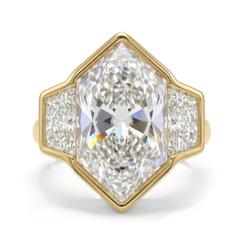 5 Carat Elongated Hexagon Lab Diamond Bezel Trio Ring