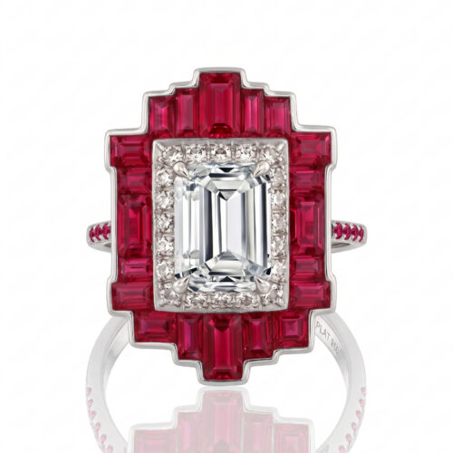 3 Carat Emerald Diamond & Ruby Mosaic Ring