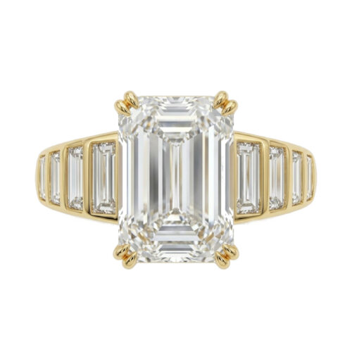 3 Carat Emerald Diamond & Baguette Segmented Ring