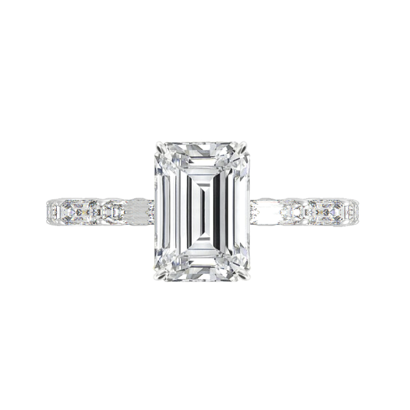 1.50 Carat Emerald Diamond & Baguette Engagement Ring