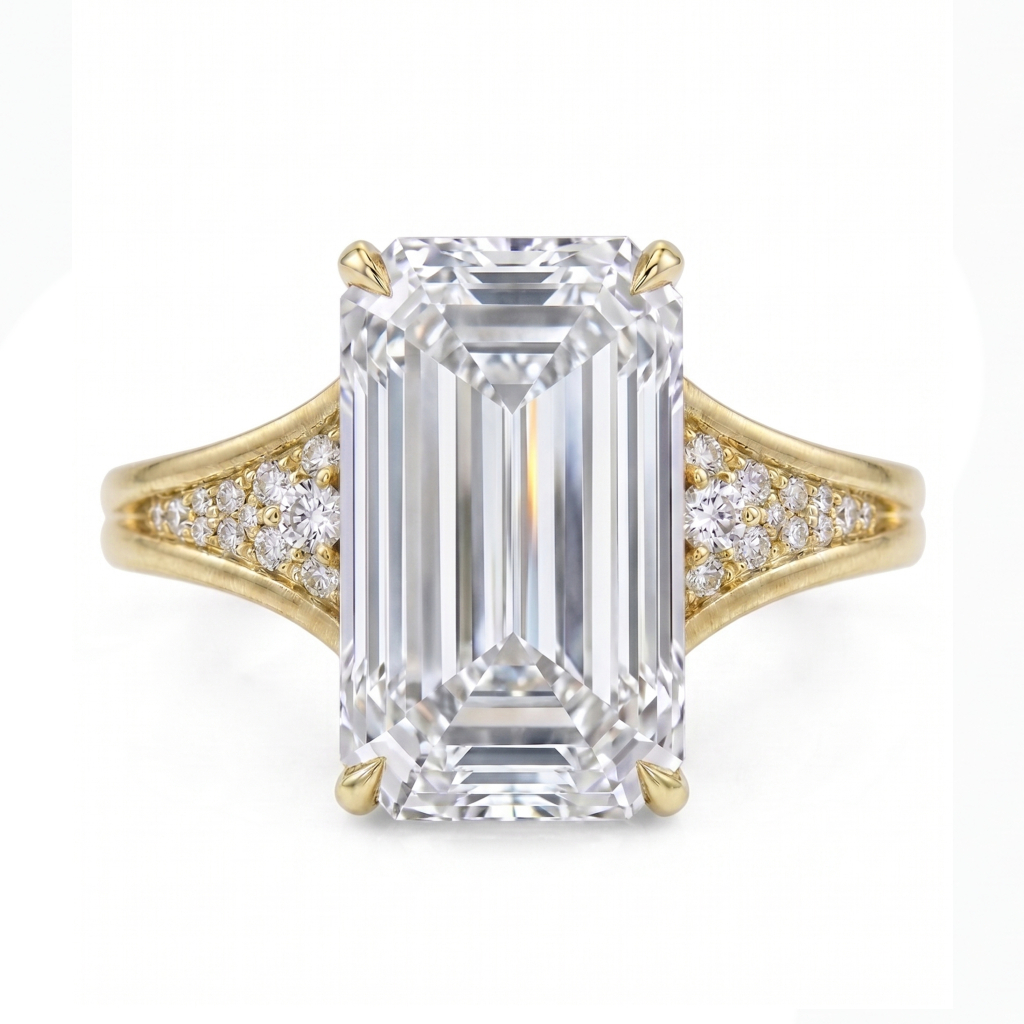 4 Carat Emerald Lab Diamond Split Pave Ring