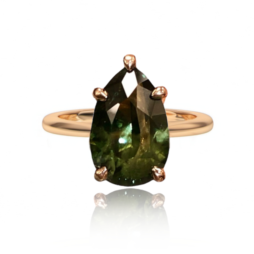 3 Carat Pear Green Sapphire & Diamond Hidden Halo Pave Bridge Ring