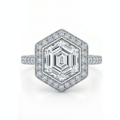 2.50 Carat Hexagon Lab Diamond Gilded Honeycomb Ring