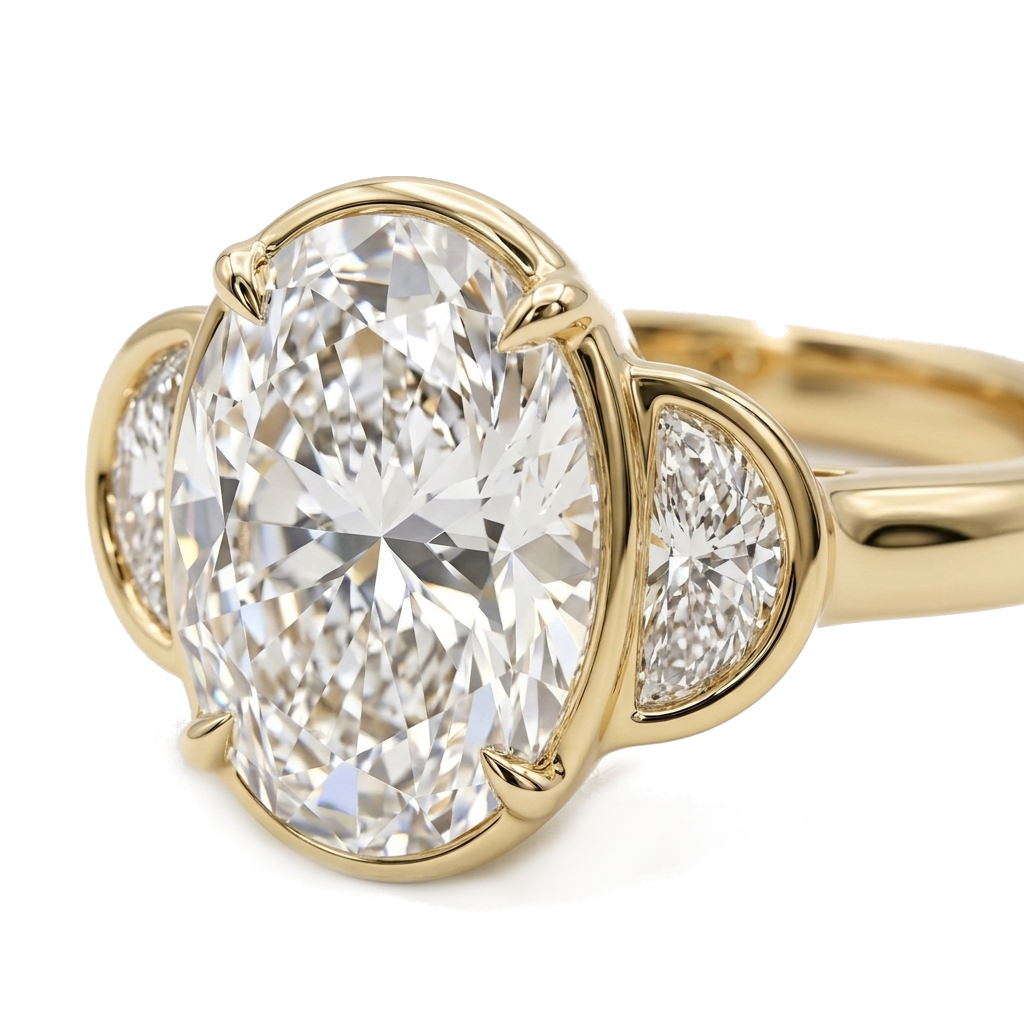 3 Carat Oval Lab Diamond Illusion Bezel Trio Ring - Image 2