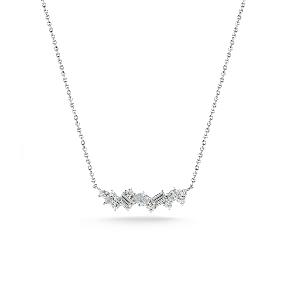 An elegant necklace comprising of multi shape diamonds showcasing a pear shape  diamond drop. | Jewelry, Bridal necklace designs, Real diamond necklace