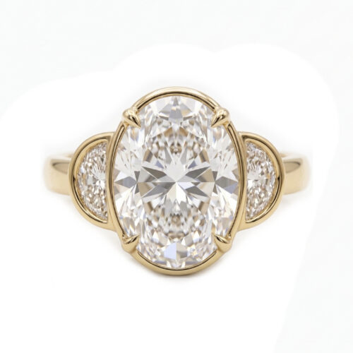 3 Carat Oval Lab Diamond Illusion Bezel Trio Ring