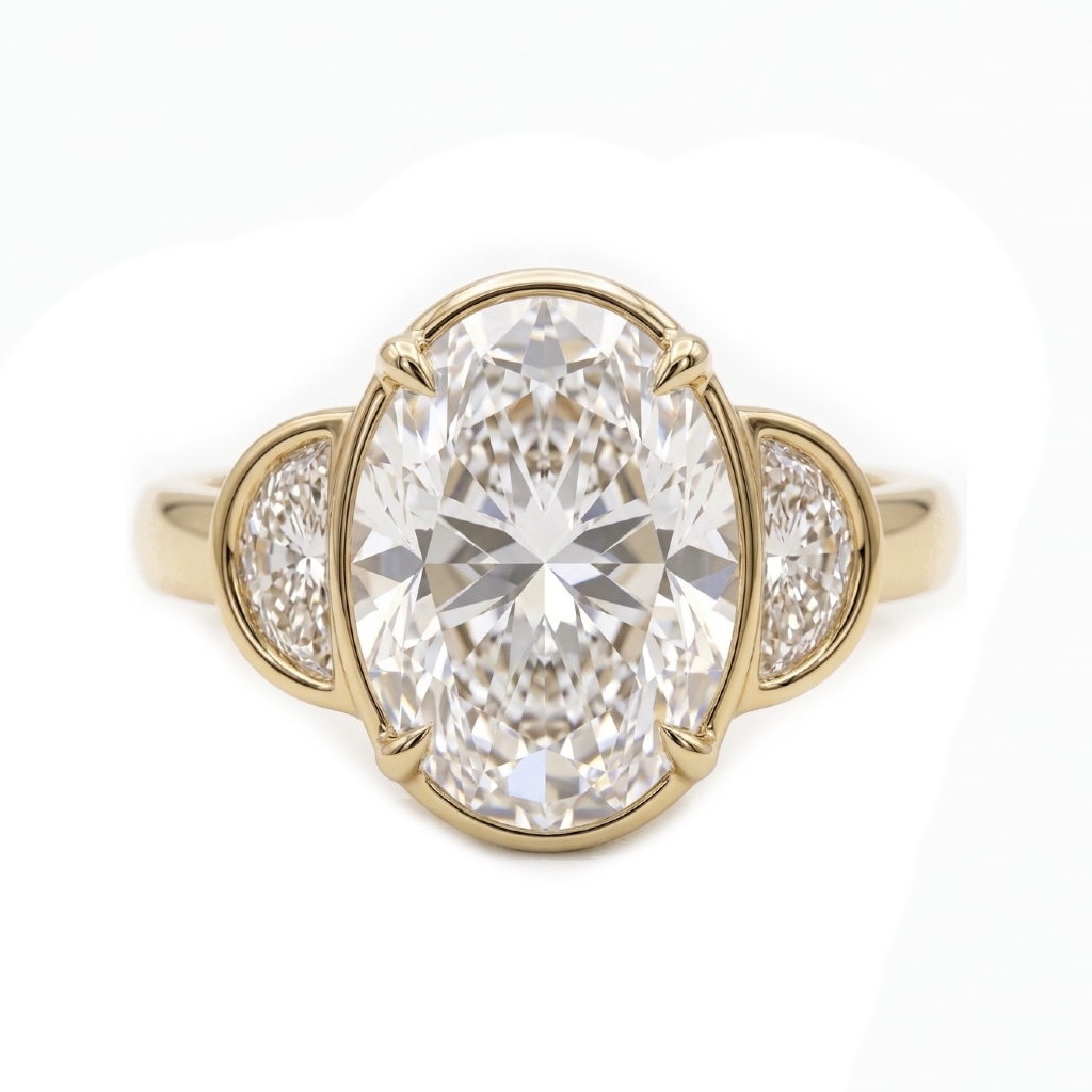 3 Carat Oval Lab Diamond Illusion Bezel Trio Ring