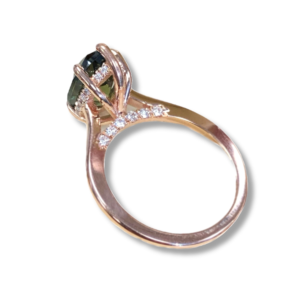 3 Carat Pear Green Sapphire & Diamond Hidden Halo Pave Bridge Ring - Image 2