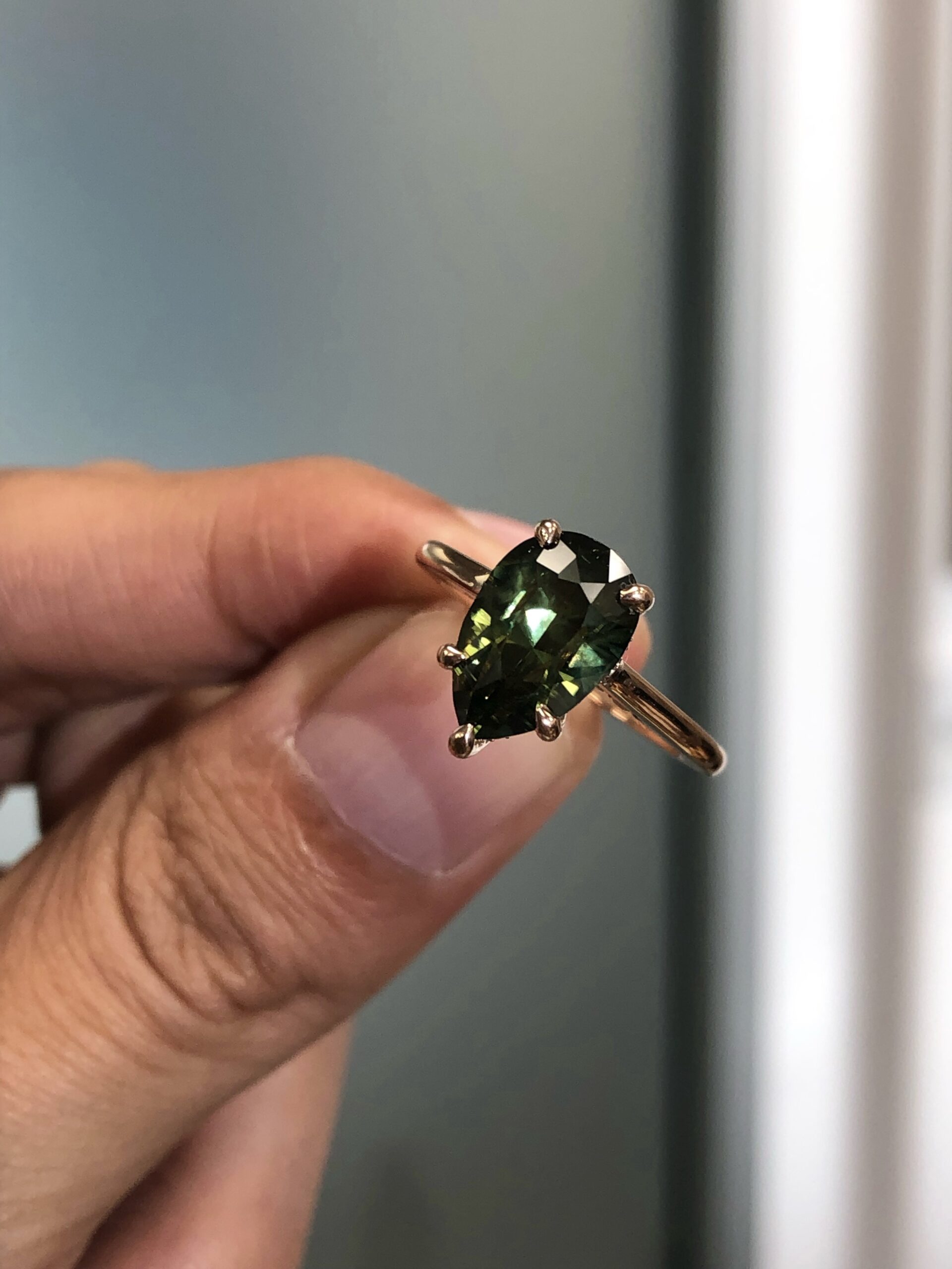 3 Carat Pear Green Sapphire & Diamond Hidden Halo Pave Bridge Ring - Image 3