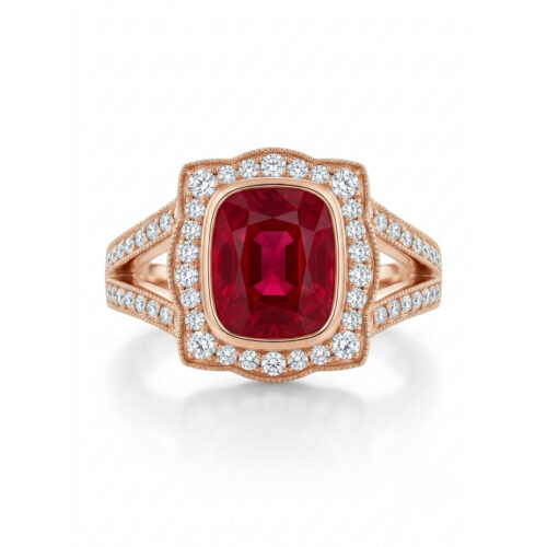 2.20 Carat Elongated Cushion Pigeon Blood Ruby Art Deco Ring