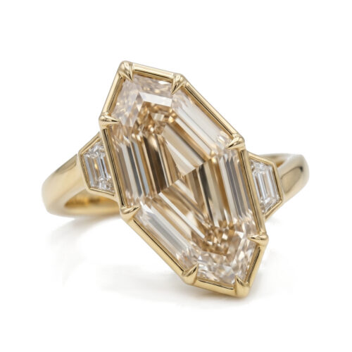 3 Carat Champagne Step Cut Marquise Lab Diamond Off Axis Ring