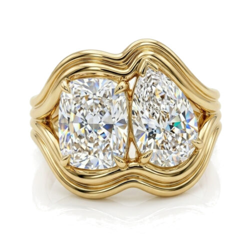4 ctw Cushion & Pear Lab Diamond Groovy Toi Et Moi Ring